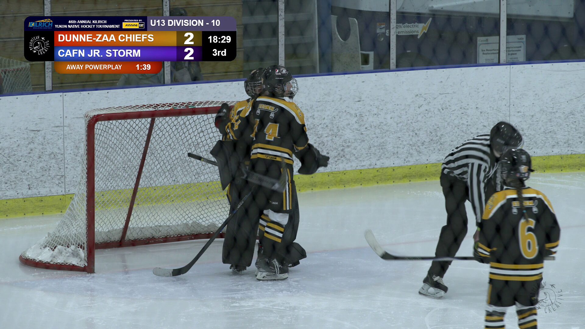 Camera operator filming a hockey game