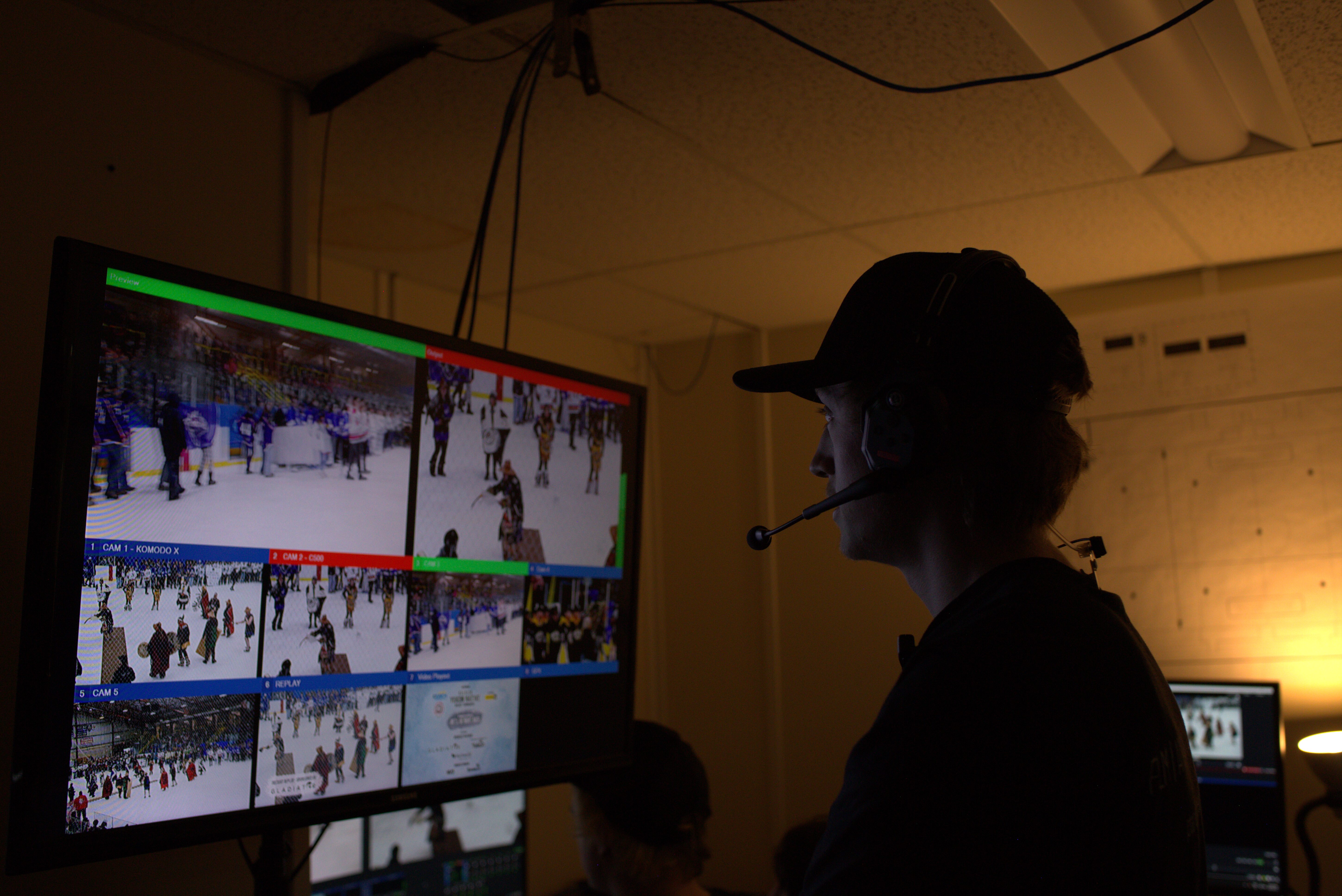 Hockey action captured with live broadcast equipment