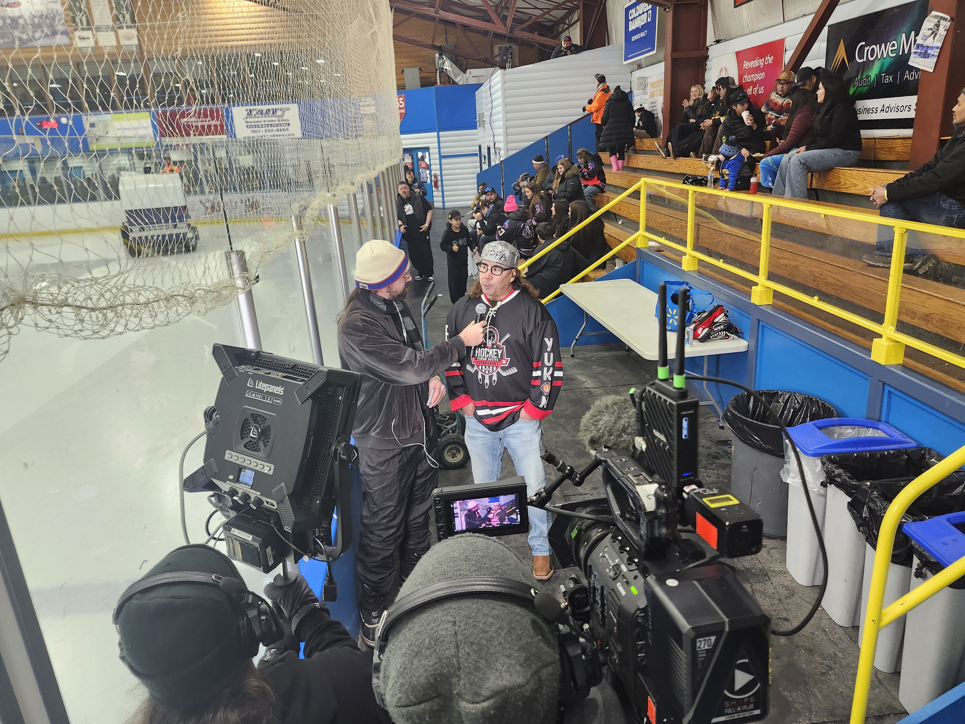 Hockey rink during a live broadcast